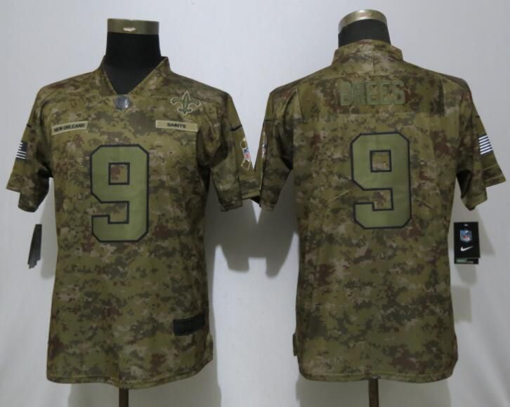 Women New Orleans Saints #9 Brees Nike Camo Salute to Service Limited NFL Jerseys